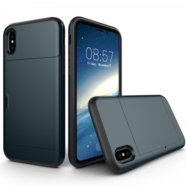 iPhone X & iPhone XS 5.8 inches Case,Slidable Hiddren Cards Slot Holder Anti-scratch Shockproof Bumper Protection Dual Layers Back Cove
