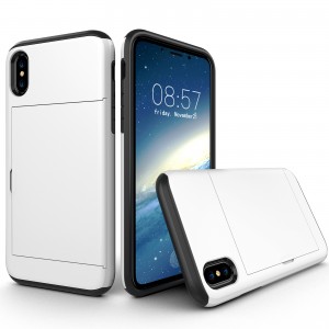 iPhone X & iPhone XS 5.8 inches Case,Slidable Hiddren Cards Slot Holder Anti-scratch Shockproof Bumper Protection Dual Layers Back Cove, For IPhone X/IPhone XS