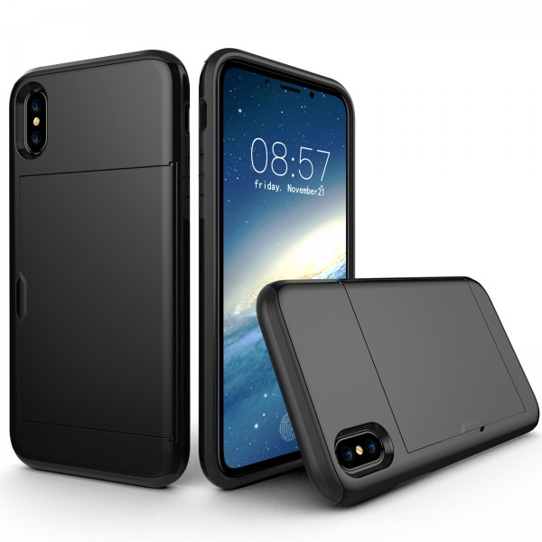 iPhone Xs Max 6.5 inches Case,Slidable Hiddren Cards Slot Holder Anti-scratch Shockproof Bumper Protection Dual Layers Back Cove
