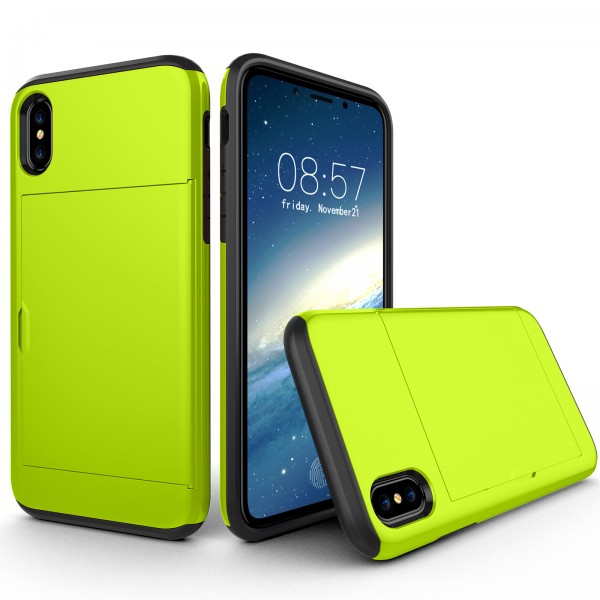 iPhone Xs Max 6.5 inches Case,Slidable Hiddren Cards Slot Holder Anti-scratch Shockproof Bumper Protection Dual Layers Back Cove