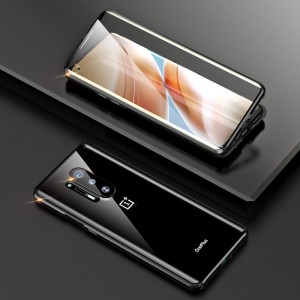 OnePlus 8 Pro Case,Magnetic Adsorption Front and Back Tempered Glass Full Screen Coverage Flip Cover With Camera Lens Protector, For OnePlus 8 Pro