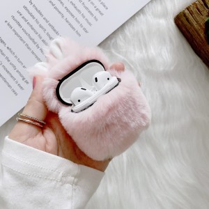 Airpods 1 & Airpods 2 Case,Cute Warm Rabbit Ears Furry Fluffy Headphones Full Protection Anti-scratch Cover, For AirPods 1/AirPods 2