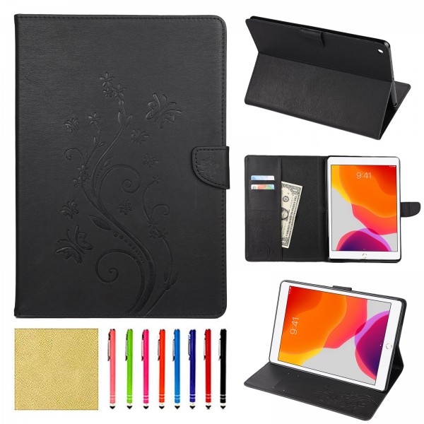 iPad Air 2 9.7 inches Tablet Case,Smart Elepower Embossed Butterfly & Flower Leather with Auto Wake/Sleep Card Slots Folio Stand Cover