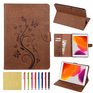 iPad Pro 10.5 inches Tablet Case, Smart Elepower Embossed Butterfly & Flower Leather with Auto Wake/Sleep Card Slots Folio Stand Cover, For IPad 10.5 (2017)/IPad 10.5 (2019)