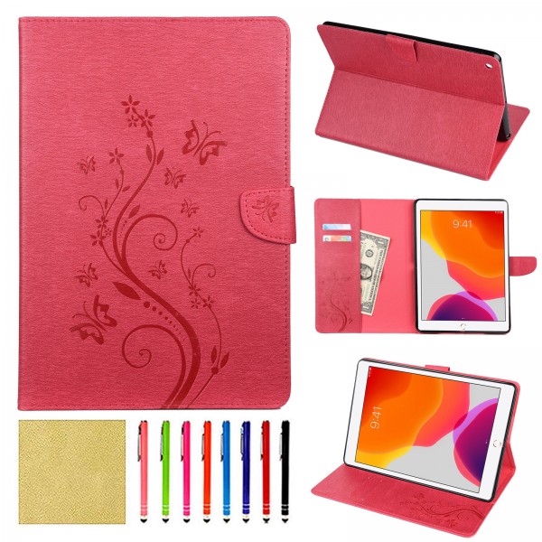 iPad Pro 10.5 inches Tablet Case, Smart Elepower Embossed Butterfly & Flower Leather with Auto Wake/Sleep Card Slots Folio Stand Cover