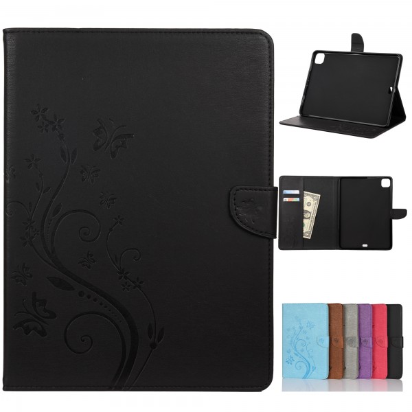 iPad Pro (11-inch, 2nd generation) 2020 &  Pro (11-inch, 1st generation) 2018 Case, Smart Elepower Embossed Butterfly & Flower Leather with Auto Wake/Sleep Card Slots Folio Stand Cover