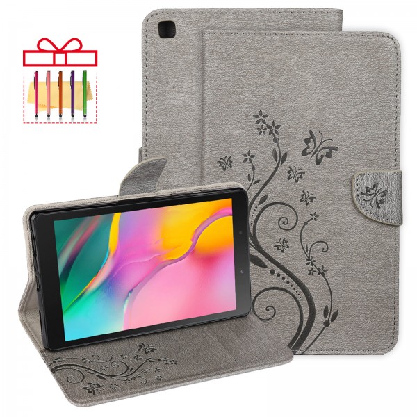 Samsung Galaxy Tab A 8.0 2019 (T290/T295/T297) Case, Smart Elepower Embossed Butterfly & Flower Leather with Auto Wake/Sleep Card Slots Folio Stand Cover