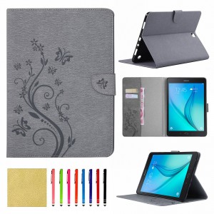 Samsung Galaxy Tab A 8.0 2015 Release (SM-T350/T355) Case, Smart Elepower Embossed Butterfly & Flower Leather with Auto Wake/Sleep Card Slots Folio Stand Cover, For Samsung Tab A 8.0 (2015) T350