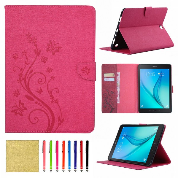 Samsung Galaxy Tab A 8.0 2015 Release (SM-T350/T355) Case, Smart Elepower Embossed Butterfly & Flower Leather with Auto Wake/Sleep Card Slots Folio Stand Cover