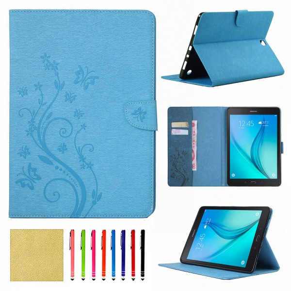 Samsung Galaxy Tab E 8.0 T378/T375/T377 2016 Case,Smart Elepower Embossed Butterfly & Flower Leather with Auto Wake/Sleep Card Slots Folio Stand Cover