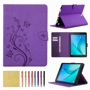 Samsung Galaxy Tab A 9.7 T550/T555 2018 Released Case,Smart Elepower Embossed Butterfly & Flower Leather with Auto Wake/Sleep Card Slots Folio Stand Cover, For Samsung Tab A 9.7