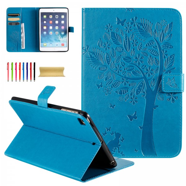 iPad 2 & iPad 3 & iPad 4 9.7 inches Case,Embossed Cat & Tree PU Magnetic Flip Leather Stand Folio Wallet Cover with Credit Card Slots