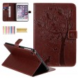 iPad Air 2 9.7 inches Tablet Case,Embossed Cat & Tree PU Magnetic Flip Leather Stand Folio Wallet Cover with Credit Card Slots