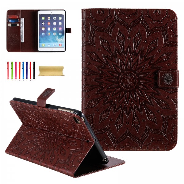 iPad Air 2 9.7 inches Tablet Case,Sunflower Embossed Pattern kickstand Magnetic Flip Leather Protective Cover with Card/Cash Holder
