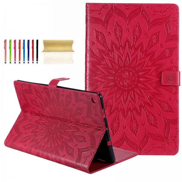 Samsung Galaxy Tab A 10.1 inch 2019 SM-T510 SM-T515 Case, Sunflower Embossed Pattern kickstand Magnetic Flip Leather Protective Cover with Card/Cash Holder