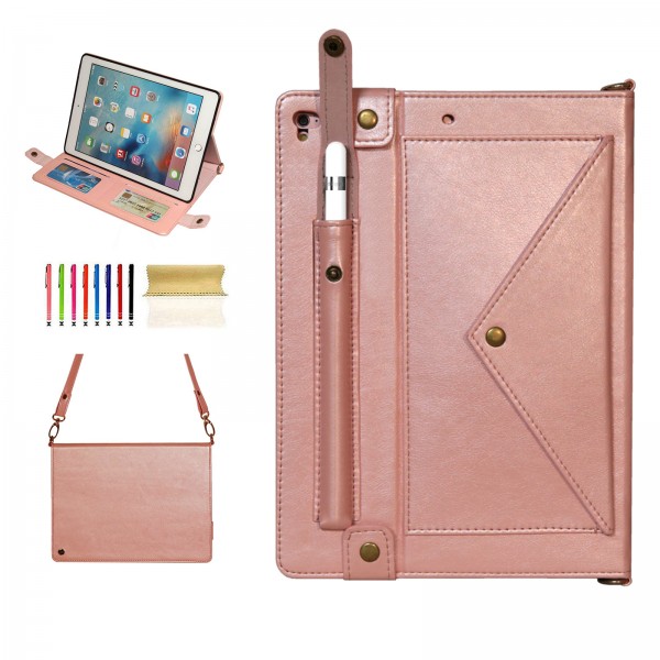 iPad 6th Gen 2018 Case & iPad 5th Gen 2017 Case & iPad Pro 9.7 Case & iPad Aitr 1/2 Case,Premium PU Leather Magneitc Flip Stand Smart Wallet Case [Shoulder Strap], Envelope Bag Case
