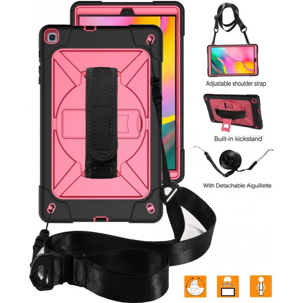 Samsung Galaxy Tab A 10.1 inches 2019 T510/T515 Case,Heavy Duty Rugged 3 Layer Protection Kickstand with Shoulder Strap Hand Strap Shockproof Cover