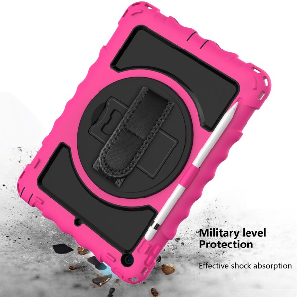 iPad 10.2" Case, iPad 8th Gen / iPad 7th Gen Case, Heavy Duty Rugged 3 Layer Full Body Shockproof Protective Covers with 360 Rotate Stand /Hand Strap/ Should Belt /Pencil Holder,Z_Black + Rose