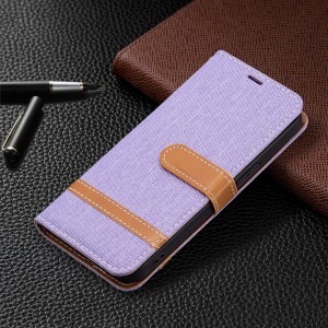 Solid Color Denim Card Wallet Flip Leather Stand Smart Phone Case Cover, For Samsung M20