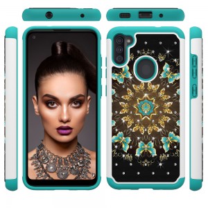 Samsung Galaxty A11 Case, 2 in 1 Pattern Ultra Slim Bling Glitter Diamond Hard PC Soft TPU Bumper Anti-Scratch Shockproof Protective Cover, For Samsung A11/Samsung M11
