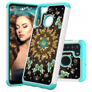 Samsung Galaxty A21 US Version Case, 2 in 1 Pattern Ultra Slim Bling Glitter Diamond Hard PC Soft TPU Bumper Anti-Scratch Shockproof Protective Cover, For Samsung A21