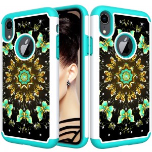 iPhone XR 6.1 inches Case,2 in 1 Pattern Ultra Slim Bling Glitter Diamond Hard PC Soft TPU Bumper Anti-Scratch Shockproof Protective Cover, For IPhone XR