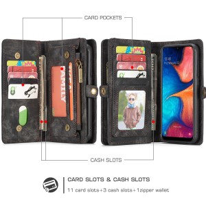 Samsung Galaxy A20 & A30 Case, Multi-function 2 in 1 PU Leather Zipper 11 Card Slots Card Slots Money Pocket Clutch Wallet Case Detachable Magnetic Cover, For Samsung A30/Samsung A20