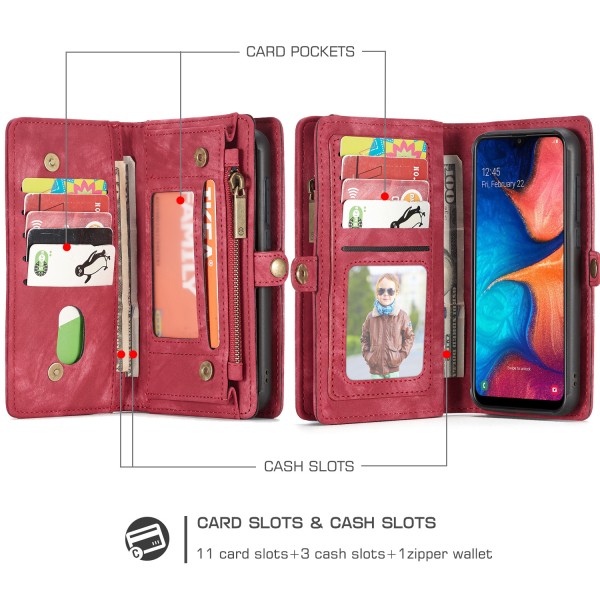 Samsung Galaxy S10E Case, Multi-function 2 in 1 PU Leather Zipper 11 Card Slots Card Slots Money Pocket Clutch Wallet Case Detachable Magnetic Cover
