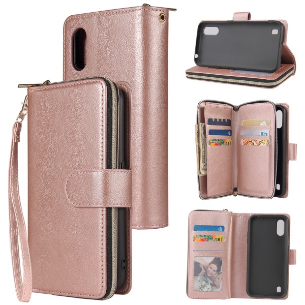 For Samsung Galaxy A10 Leather Flip Stand Zipper Wallet Cover
