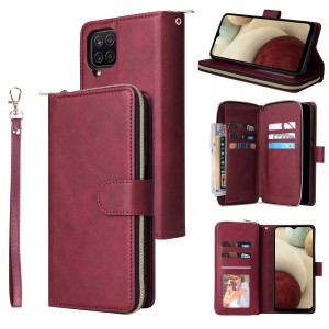 For Samsung A12 Zipper Purse Card Slot Wallet Flip Stand Case Cover, For Samsung A12