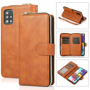 For Samsung A21 Zipper Purse Card Slot Wallet Flip Stand Case Cover, For Samsung A21