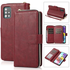 For Samsung A22 4G Zipper Card Slots Leather Rugged Strap Case , For Samsung A22