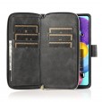 For Samsung A22 5G Zipper Card Slots Leather Rugged Strap Case 