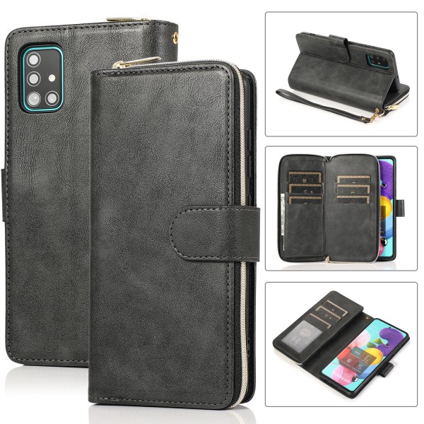 For Samsung A41 Zipper Purse Card Slot Wallet Flip Stand Case Cover