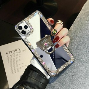 Glitter Bling Mirror Diamond Smart Phone Case with Ring, For IPhone 11 Pro