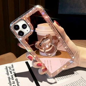 Glitter Bling Mirror Diamond Smart Phone Case with Ring, For iphone 13 Pro Max