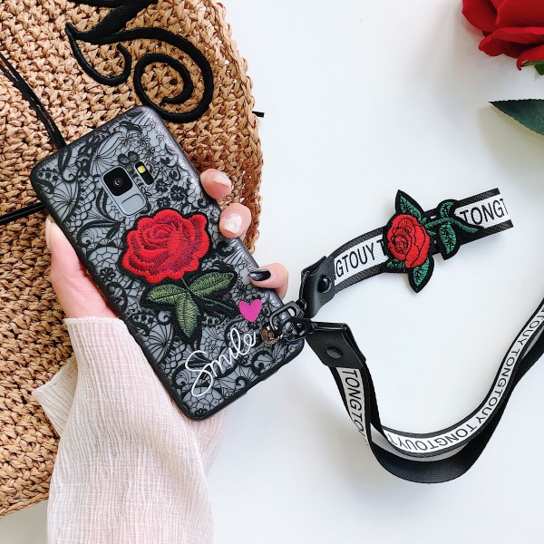 Samsung Note10 Plus/Note10 Plus 5G Case, Fashion Lace Flower Neck Strap Hybrid PC Shockproof Ultra Slim Cover