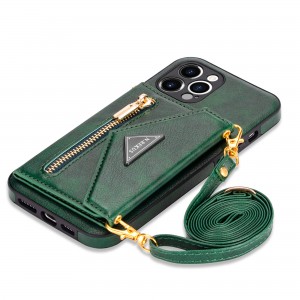 Zipper Coin Slot Kickstand with Crossbody Strap Smartphone Wallet Case, For IPhone 11