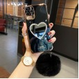 Glitter Mirror Diamond Plush Ball Case Cover For iPhone 11