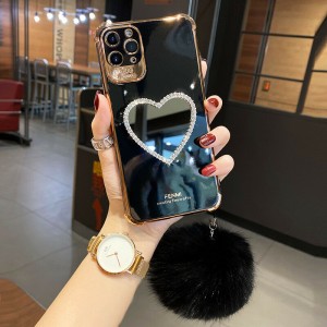 Glitter Mirror Diamond Plush Ball Case Cover For iPhone 11 pro, For IPhone 11 Pro