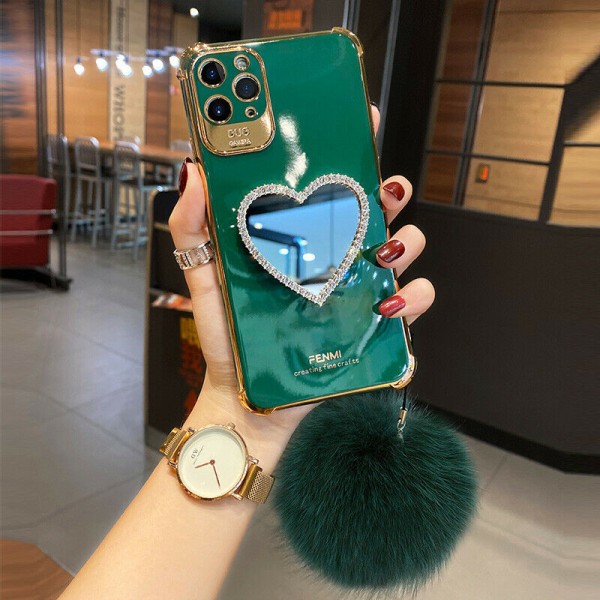 Glitter Mirror Diamond Plush Ball Case Cover For iPhone 12 pro max