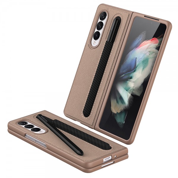 For Samsung Galaxy Z Fold3 5G Pencil Holder Leather Shockproof Flip Case Cover