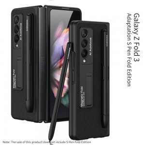 For Samsung Galaxy Z Fold3 Solid Color Leather Metal Bracket Pen Slot Phone Case, For Samsung ZFold3