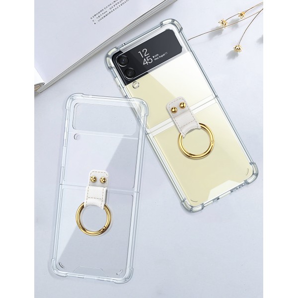 For Samsung Galaxy Z Flip3 5G Shockproof Rubber Clear Ring Holder TPU Case Cover