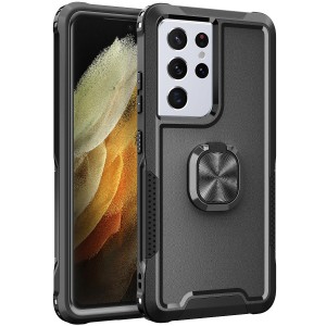 Shockproof Rubber 3-Layer Protection Hybrid Armor Ring Holder Kickstand Cover, For Samsung A73 5G