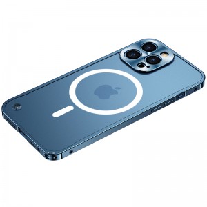 Metal Magnetic Shockproof Clear Back Phone Case Cover, For iphone 13 Pro