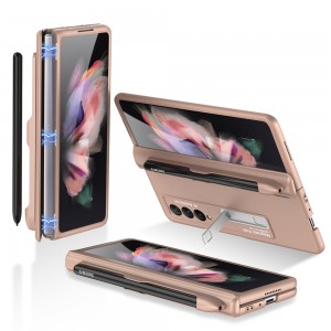 Hard PC Folding Hinge Protection Magnetic Bracket Kickstand All-Inclusive Magnetic Suction Cover with S Pen Holder, For Samsung ZFold3