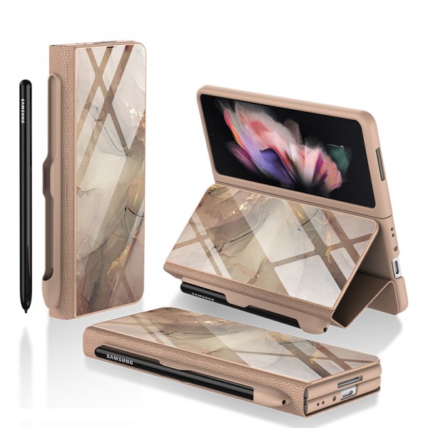 Luxury Flip Glass Leather Case With S Pen Slot