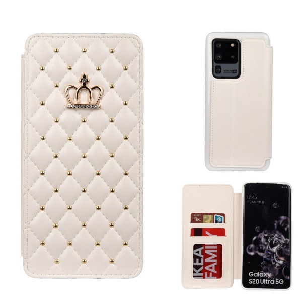 Galaxy A51 Case, Fashion Diamond Crown PU Leather Case Folio Flip Stand Cover with Card Slots Compatible With Samsung Galaxy A51 4G, White