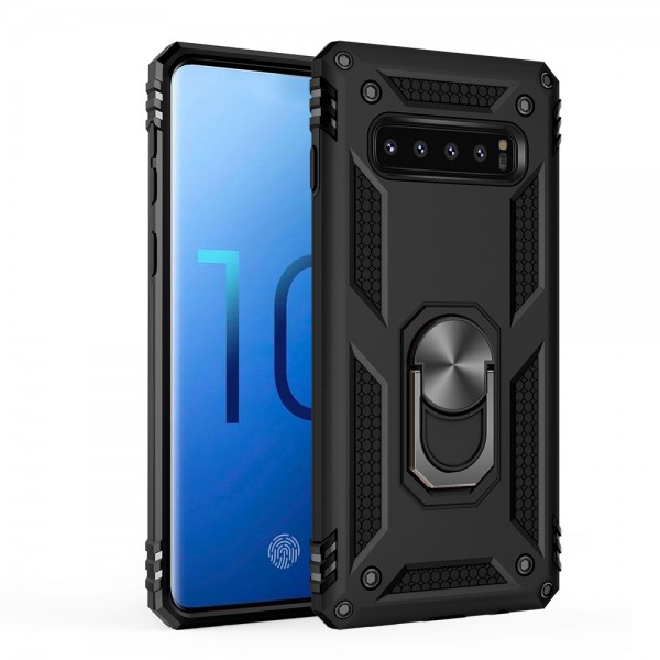 Samsung Galaxy S10 Case, Car Magnetic Shockproof Rubber Armor Hybrid Rugged Hard PC Back Ring Kickstand Cover,without Screen Protector